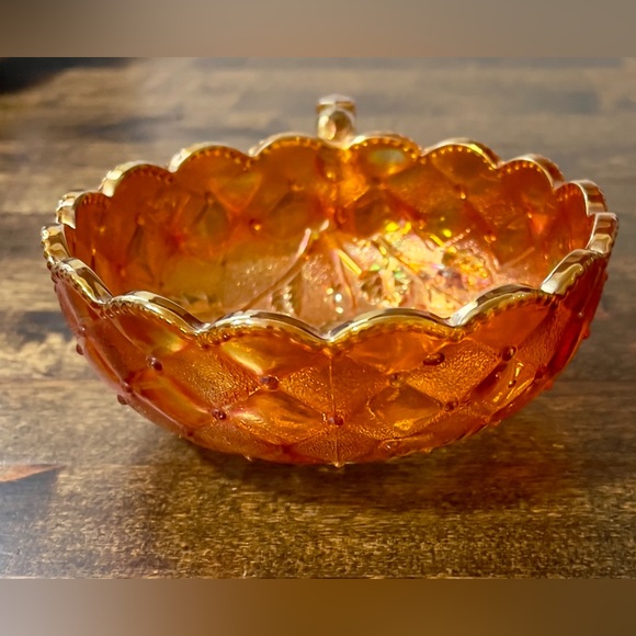 ANTIQUE IMPERIAL CARNIVAL GLASS QUILTED PANSY NAPPY BOWL RUBYGOLD MARIGOLD - Picture 4 of 10